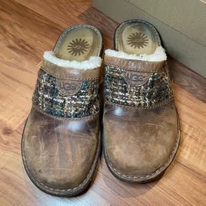 UGG - Leather, Fur-Lined Slide on Shoes, Size 7